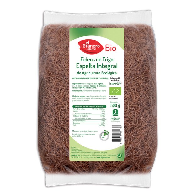 Granero Fideos Finos Espelta Integral Bio 500g