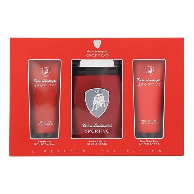 Lamborghini Sportivo Gift Set 125ml EDT Spray + 100ml Shower Gel + 100ml Aftershave Balm