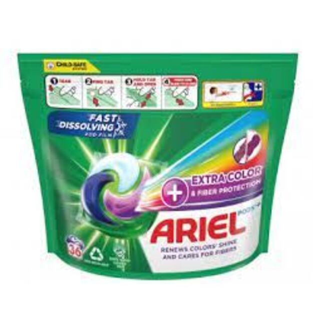 Ariel Pods+ Complete Care Fiber Protection skalbiklis   spalv. drab. 36 kaps. 907,2 g