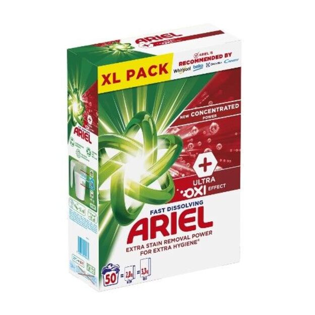 Ariel Ultra Oxi Effect skalbimo milteliai  stain removal and extra hygiene 50 skalb. 2,8 kg