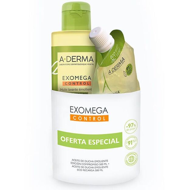 A-Derma Exomega Control Emollient dušo aliejus Dry Skin 500ml rinkinys