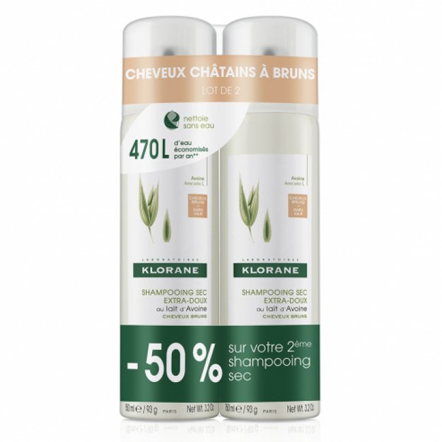 Klorane Oatmeal Dry šampūnas For Brown Hair 2x150ml